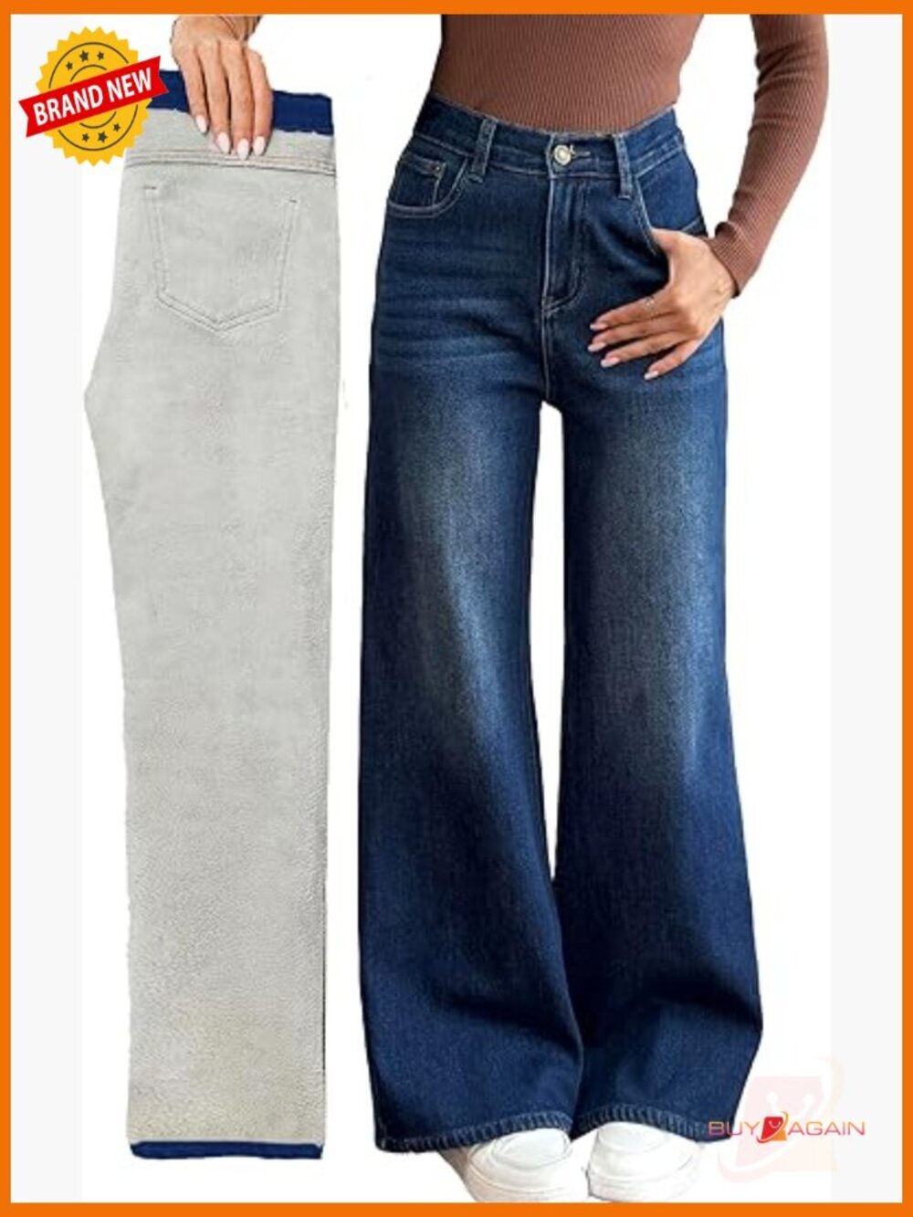 Fleece Lined Wide Leg Baggy Jeans Thermal Winter Denim Pants Y2K Grunge